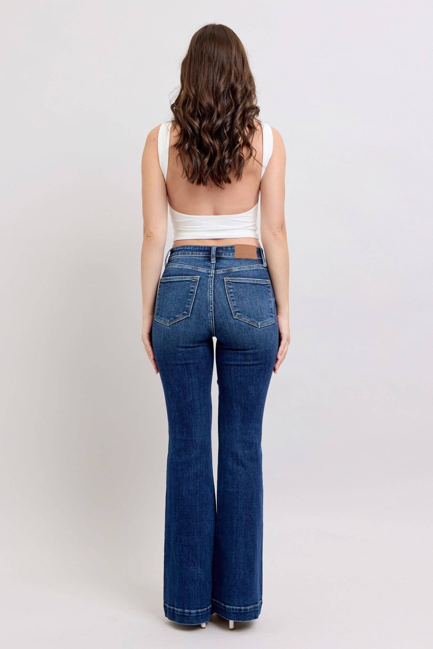 Judy Blue High Waist Dark Wash Trouser Flare: Inseam 33.5”