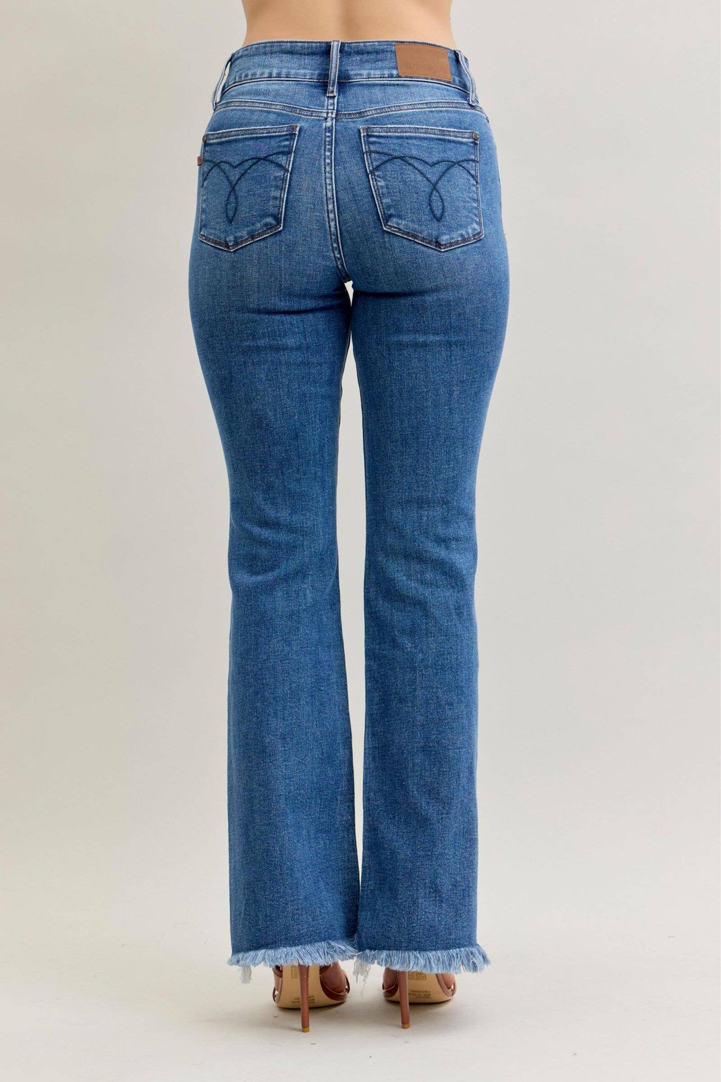 Judy Blue High Waist Double Button Fray Hem Bootcut, 32” Inseam
