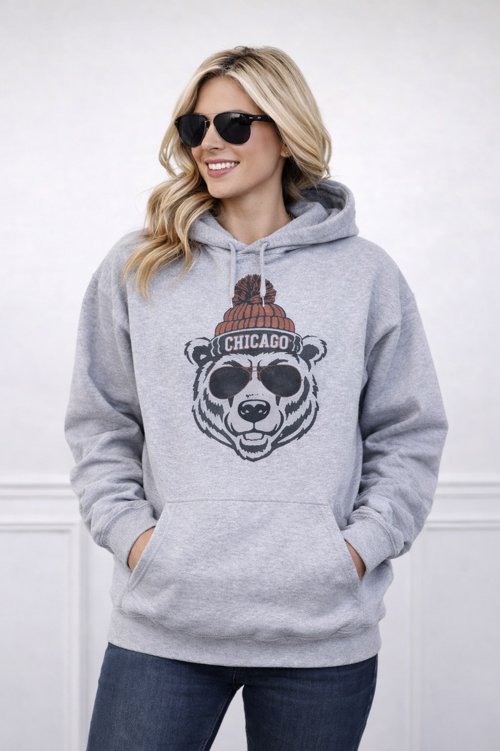 Bear With Chicago Beanie Graphic Hoodie (Unisex)