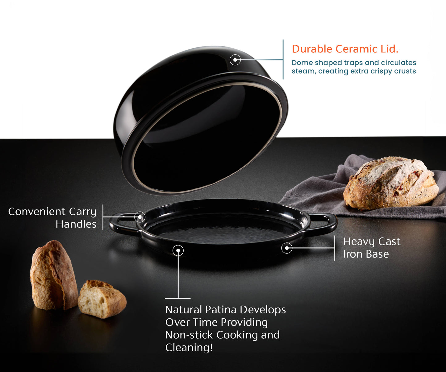 Kook Enameled Cast Iron Bread Oven, Black