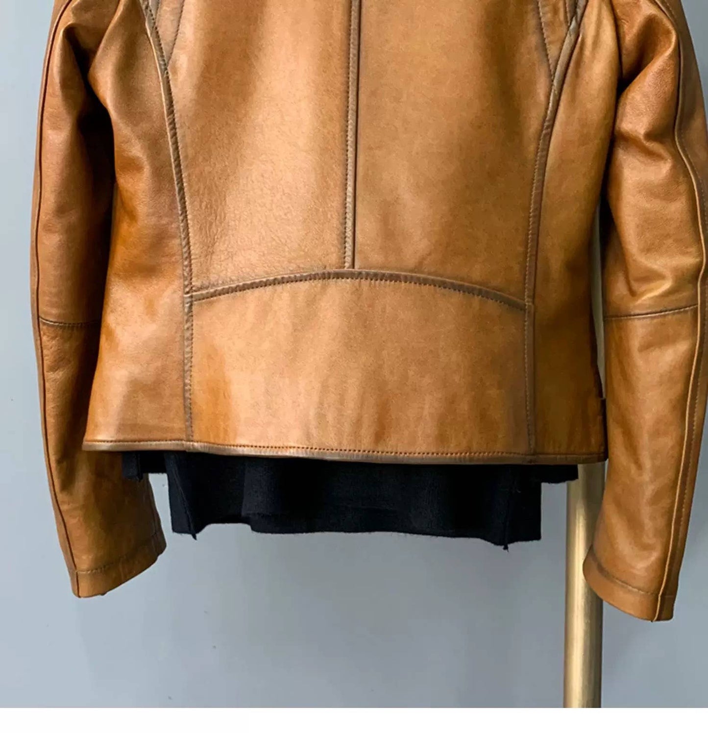 JK303L Vintage Short Lambskin Leather Biker Jacket Women