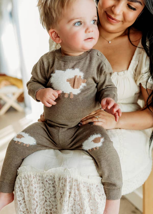 Sheep Jacquard Knit Baby Pullover & Pant SET Organic Cotton