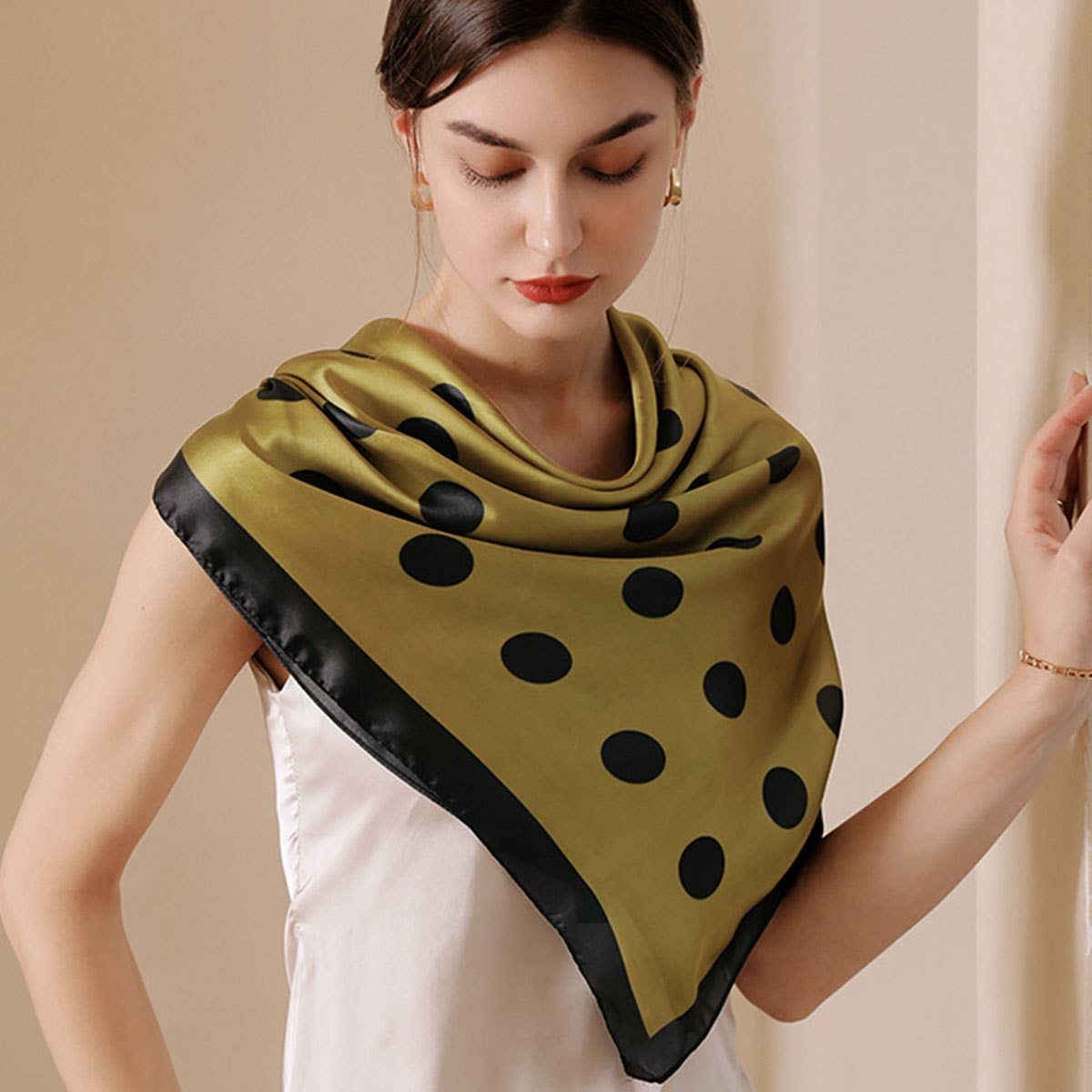 Women’s 35" Polka Dot Silky Wrap Neck Scarf_CWASC0207