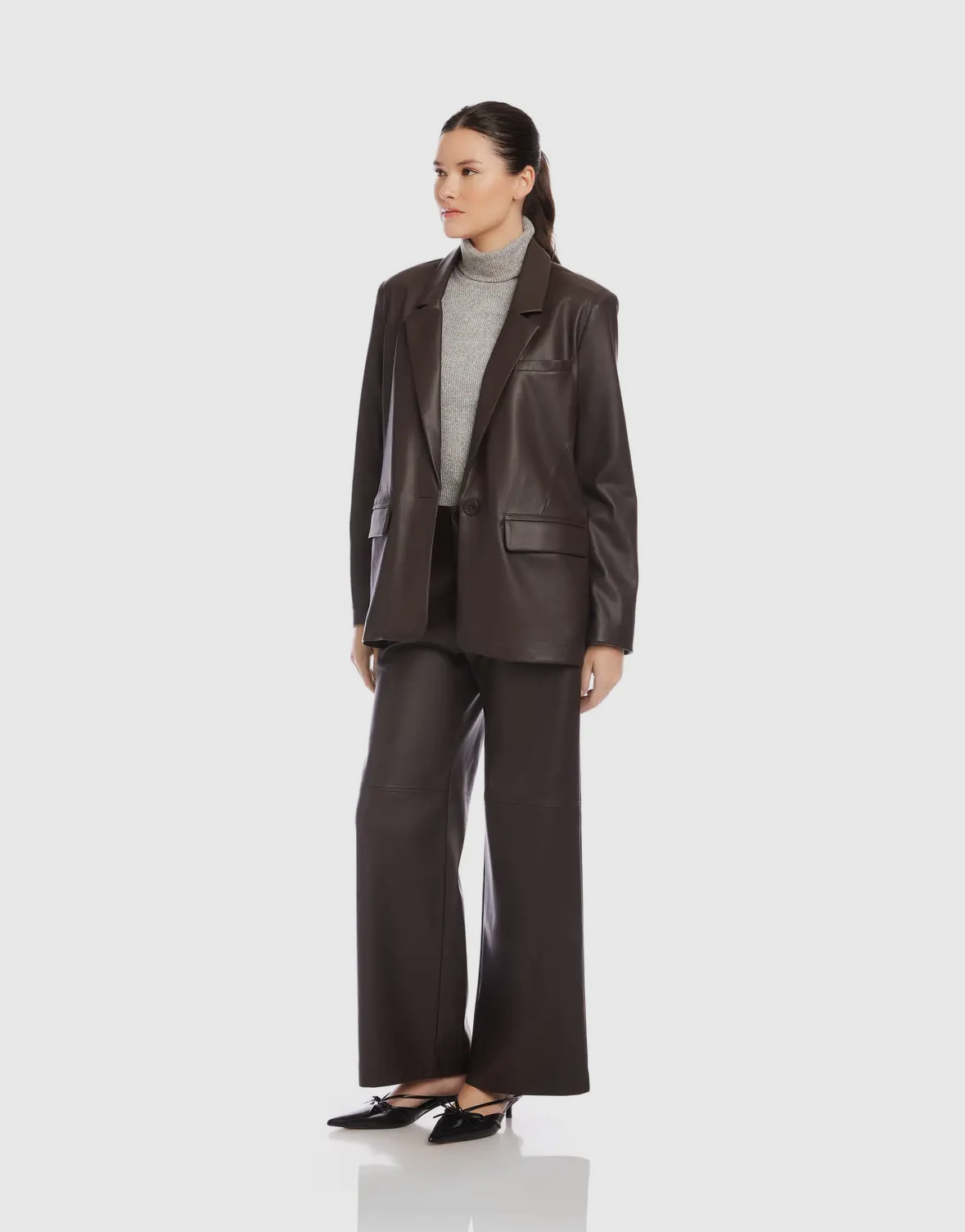 Regan Faux Leather Blazer – Chocolate Brown