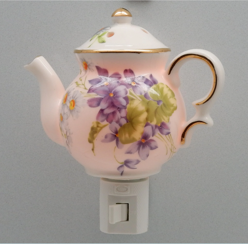 Night Light - Violet Floral Porcelain Teapot