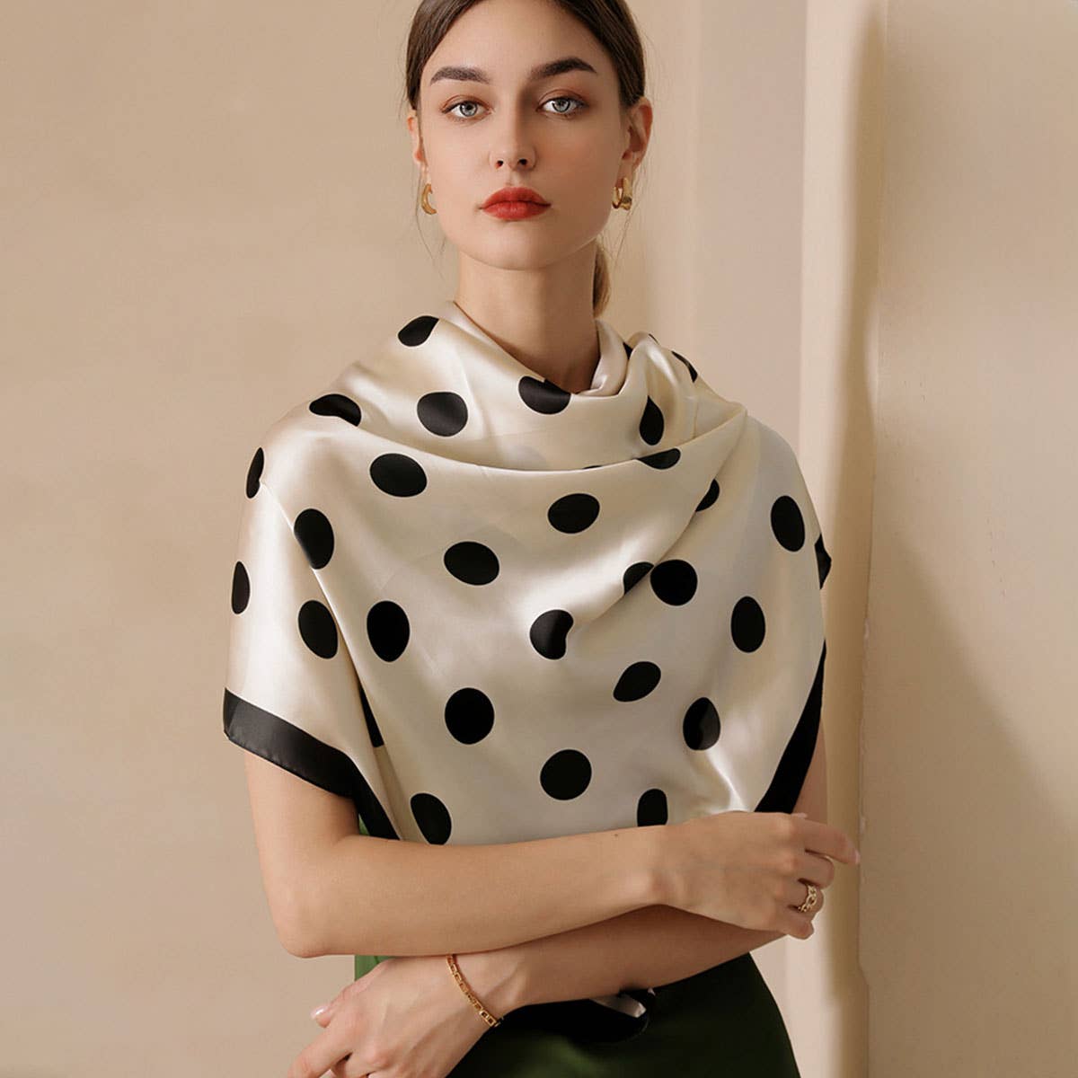 Women’s 35" Polka Dot Silky Wrap Neck Scarf_CWASC0207