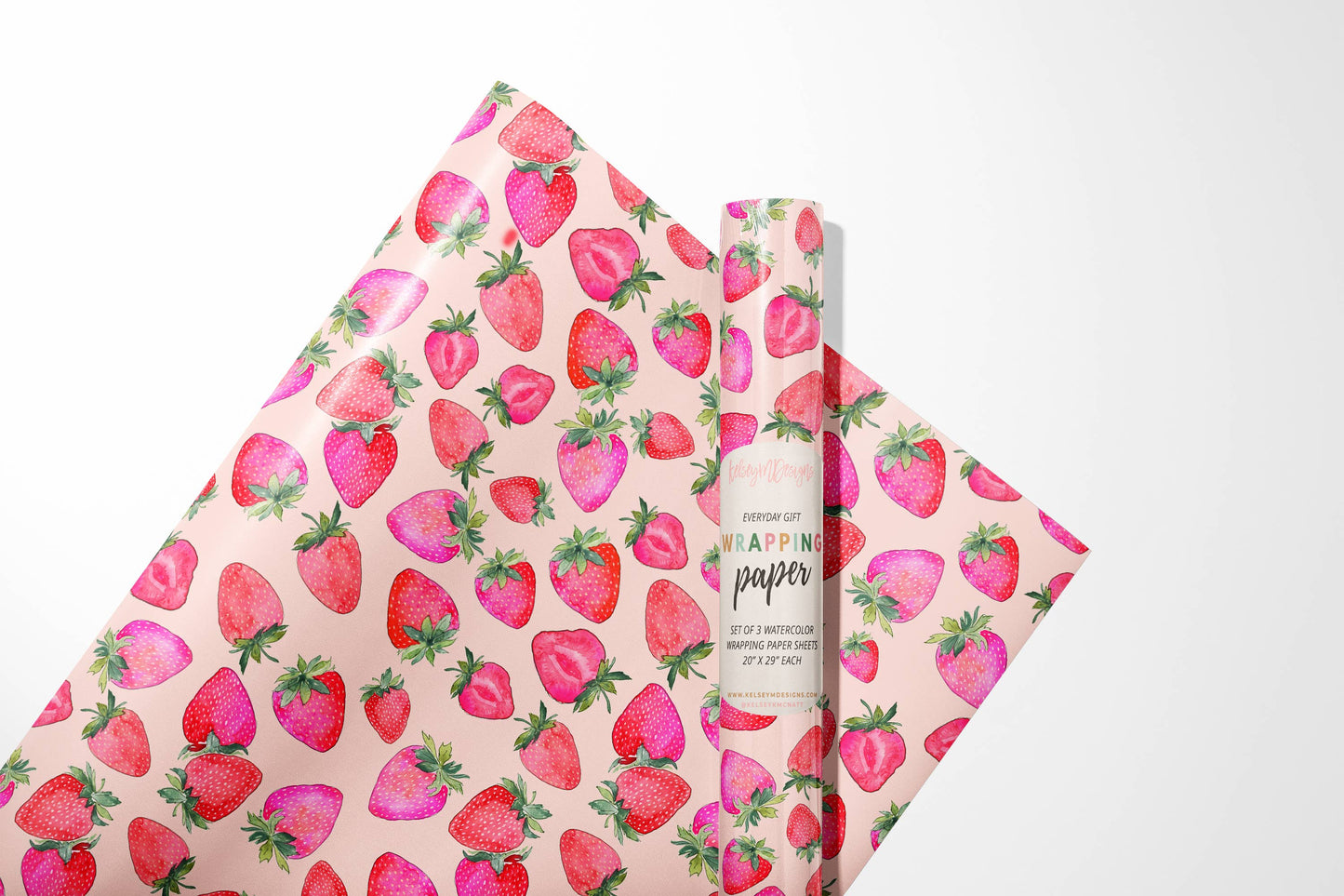 Strawberries - Birthday Holiday Wrapping Paper 3 Sheet Roll