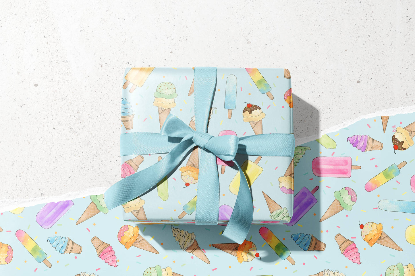 🍦 Ice Cream Wrapping Paper – 3 Sheet Set