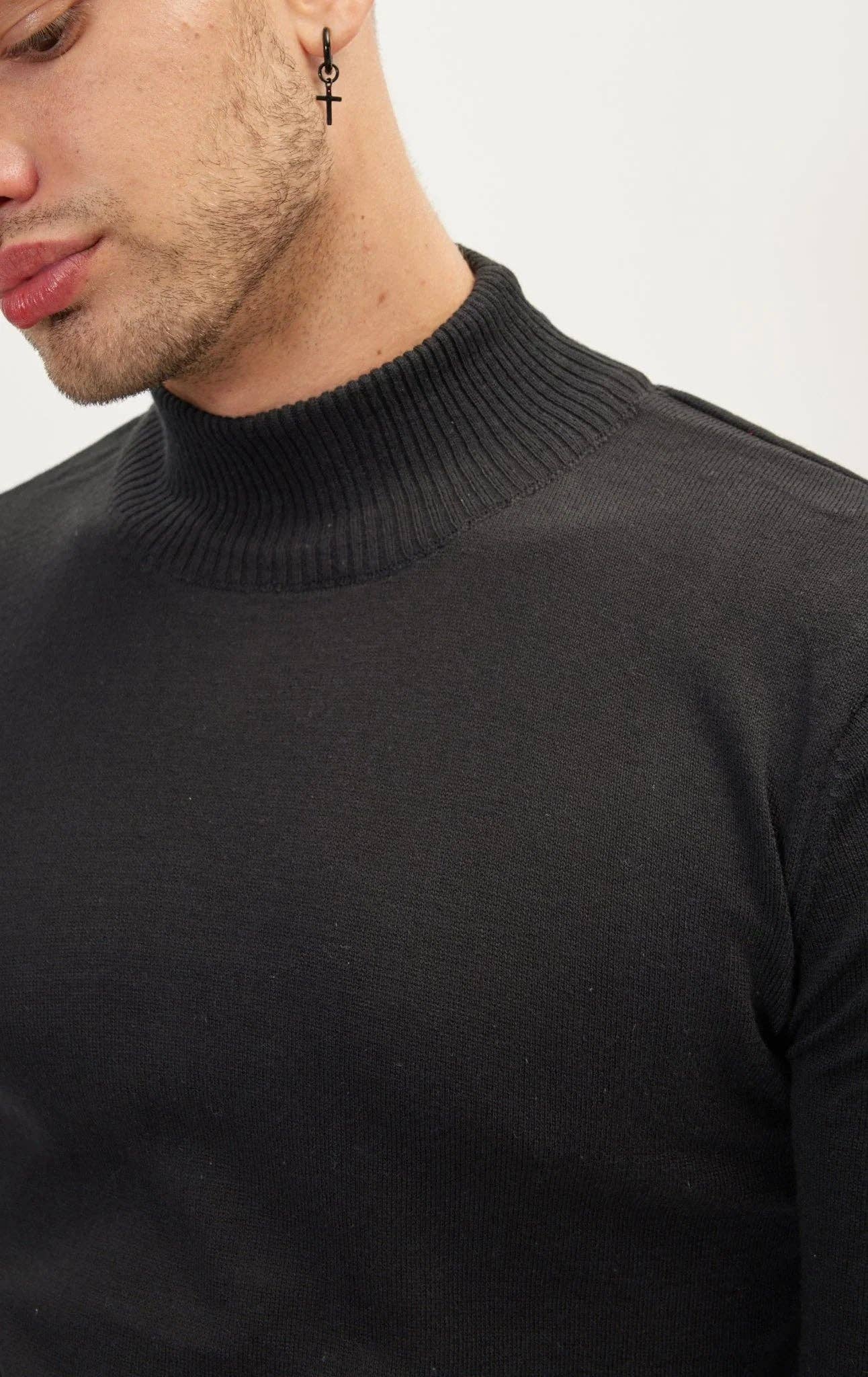 Men's Mock-Neck Relaxed Sweater - Black