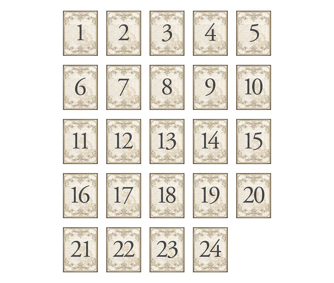 Vintage Gold Table Numbers 1-24