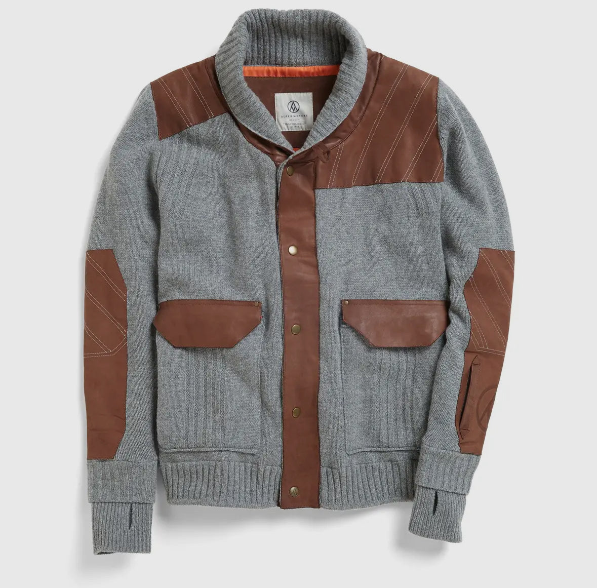 Grey Shawl Collar Jacket – Premium Lambswool & Leather Alpine Outerwear