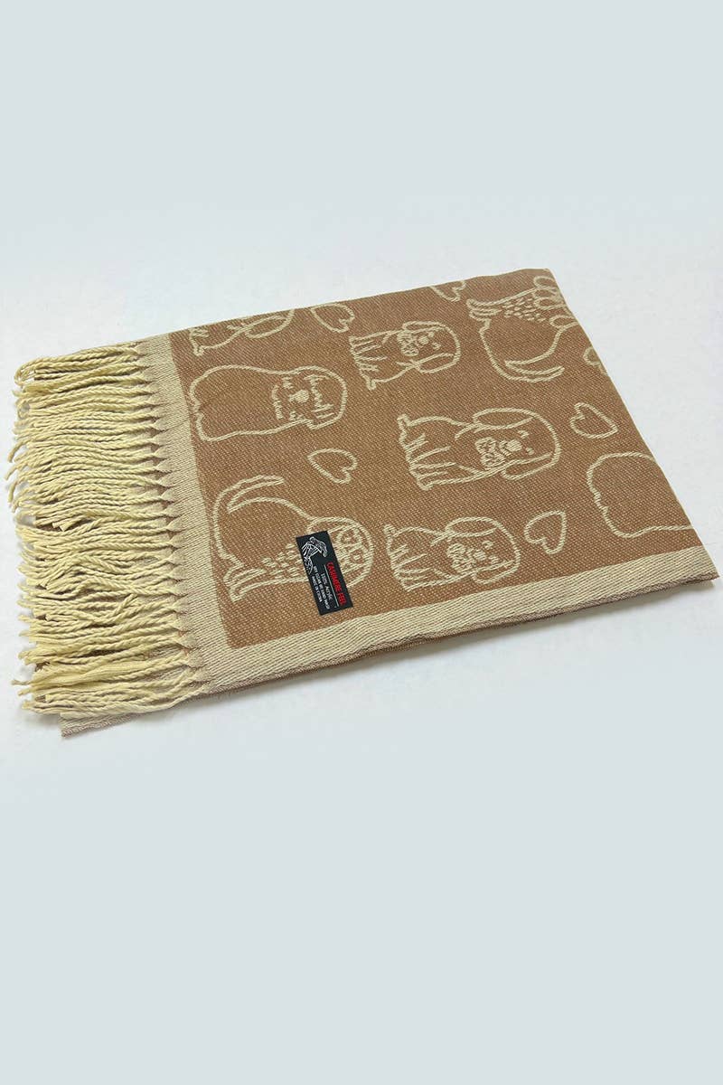 Reversible Puppy Print Cashmere Feel Shawl Scarf
