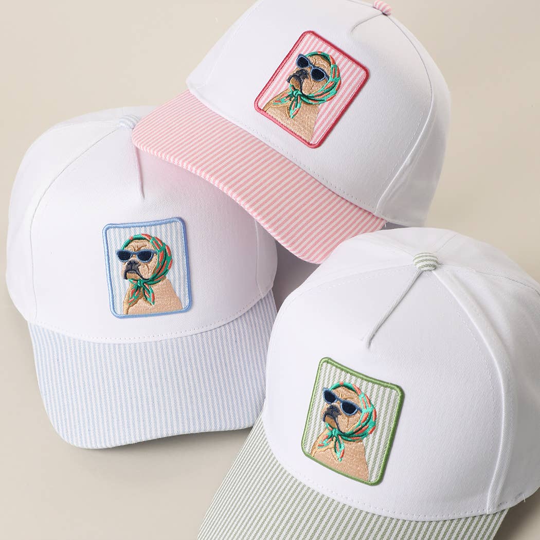 Cool Dog Embroidered Patch Seersucker Brim Baseball Cap