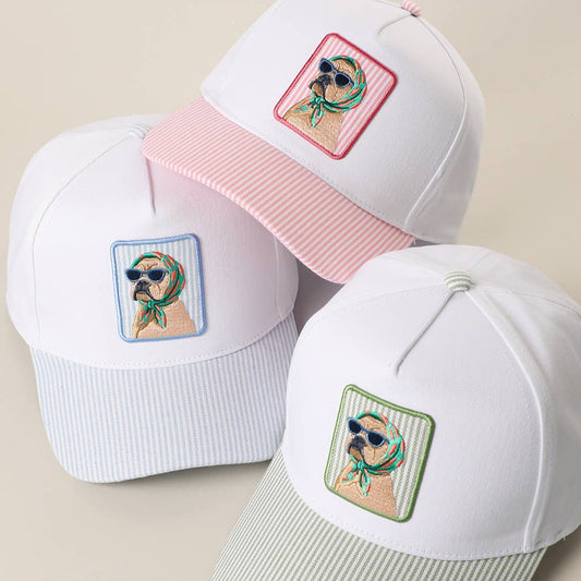 Cool Dog Embroidered Patch Seersucker Brim Baseball Cap