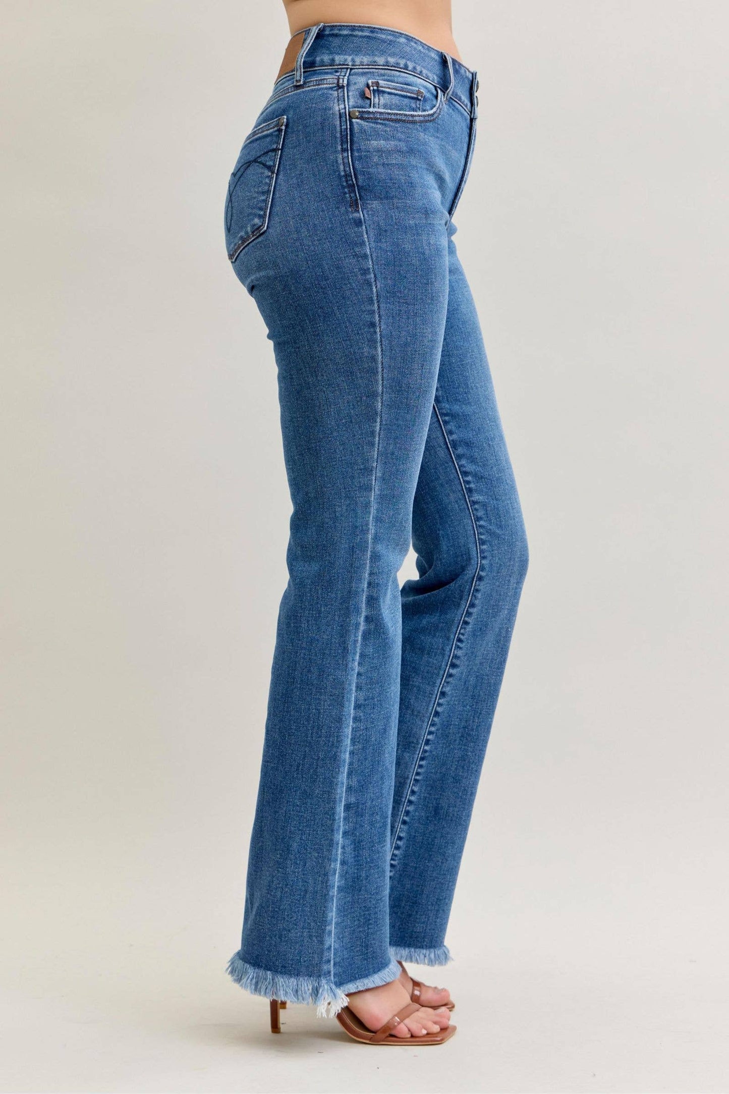 Judy Blue High Waist Double Button Fray Hem Bootcut, 32” Inseam