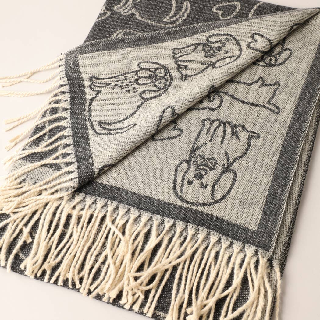 Reversible Puppy Print Cashmere Feel Shawl Scarf