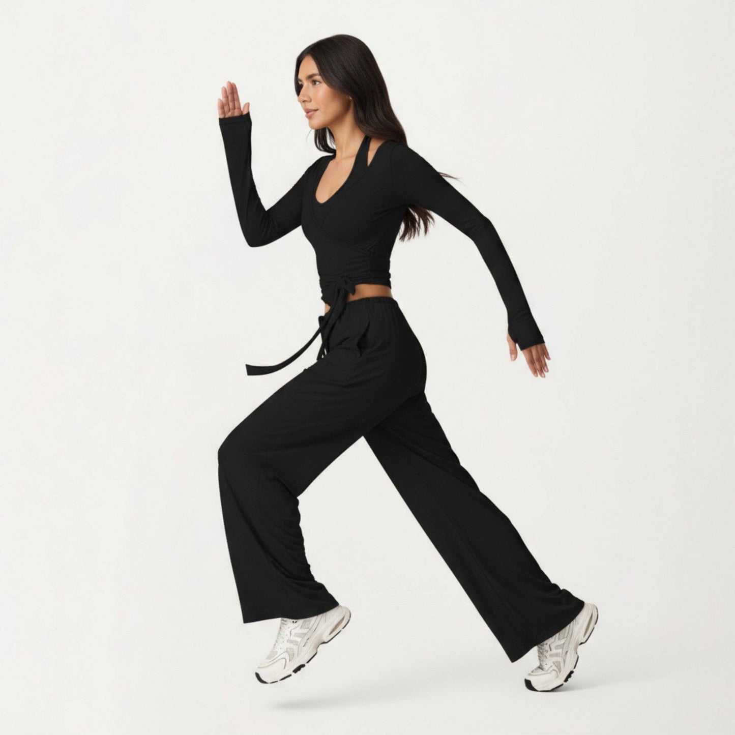 V-Neck Belted Waist Layering Piece Outwear with Front Tie De