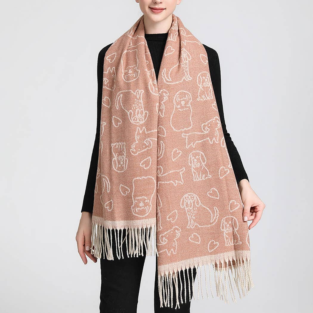 Reversible Puppy Print Cashmere Feel Shawl Scarf