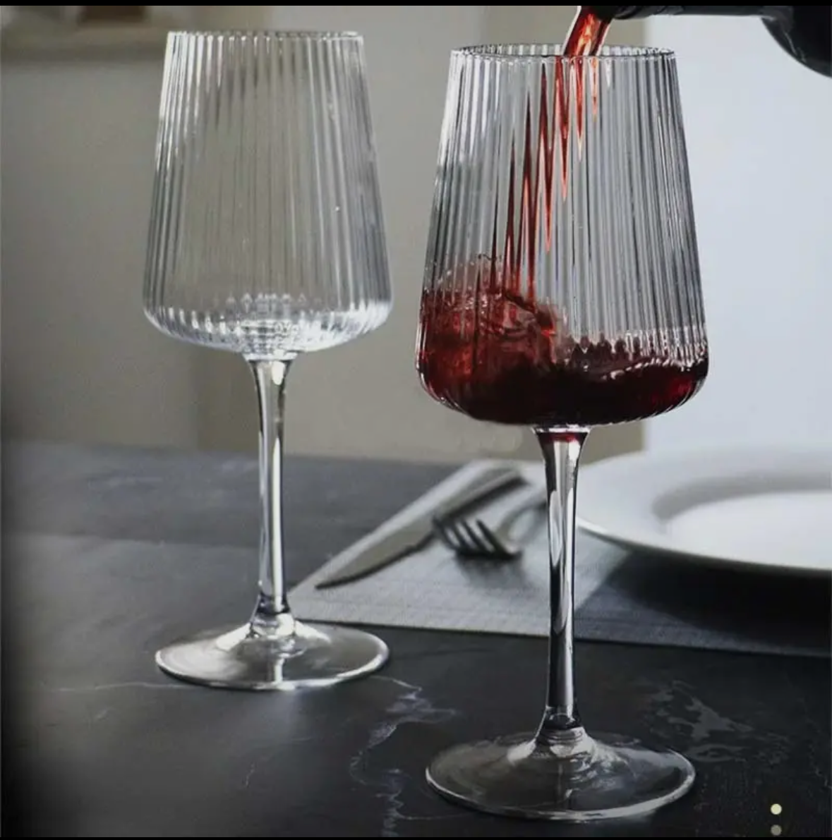 Ribbed Red Wine Glasses (Set of 4)