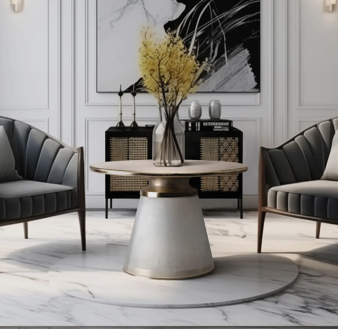 Metal Glass Round Coffee Table (17”)