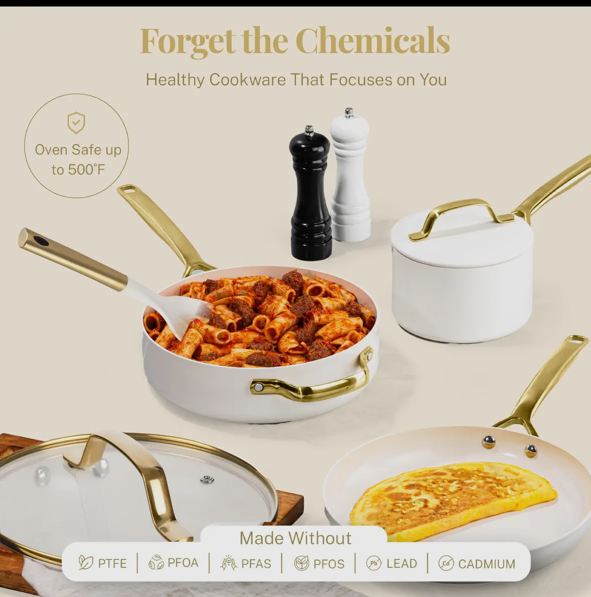 15-Piece White & Gold Ceramic Nonstick Cookware Set – Gotham Steel / Granitestone