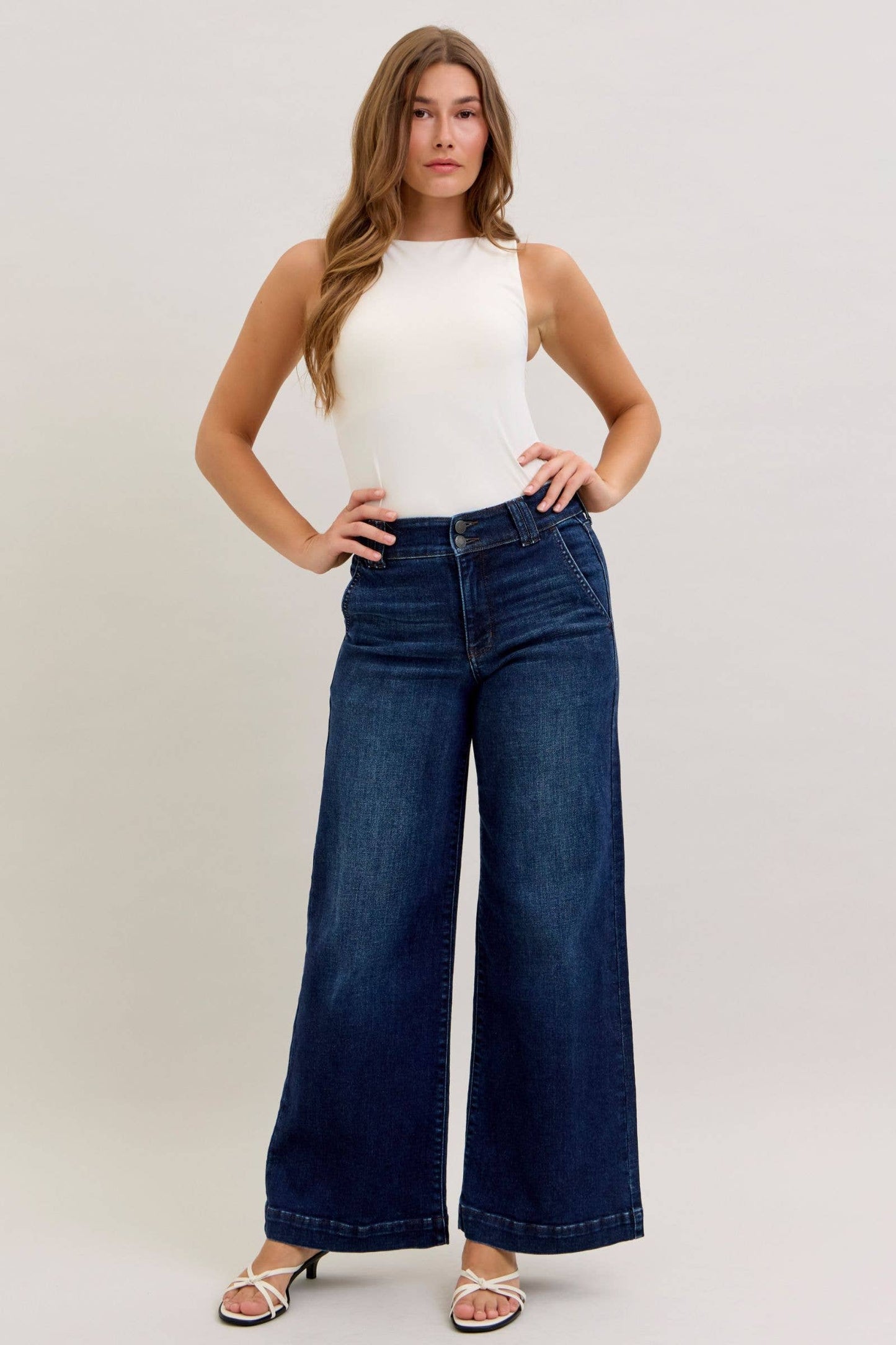 Judy Blue High Waist Dark Wash Wide Leg Trouser - 31” Inseam