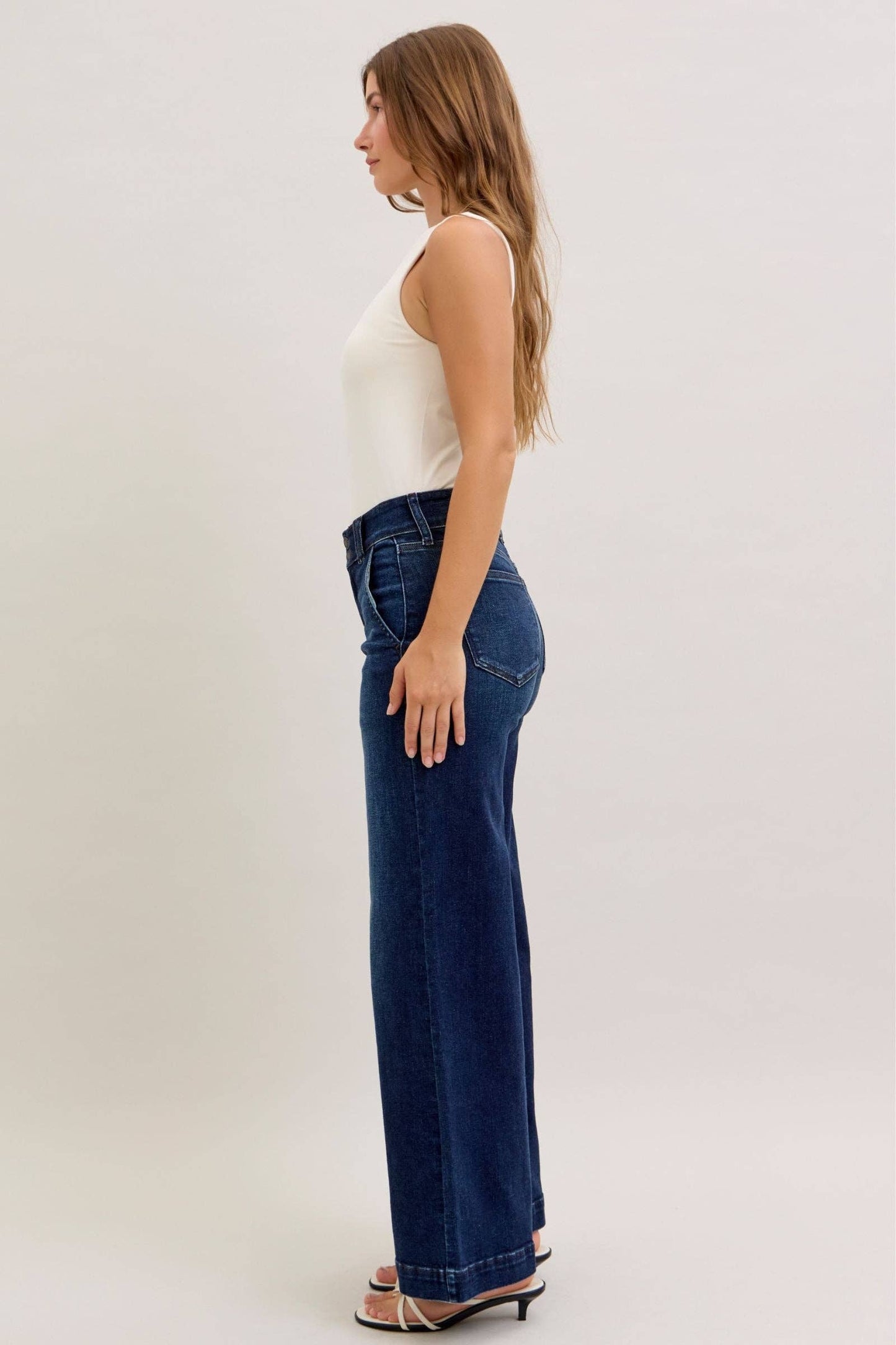 Judy Blue High Waist Dark Wash Wide Leg Trouser - 31” Inseam