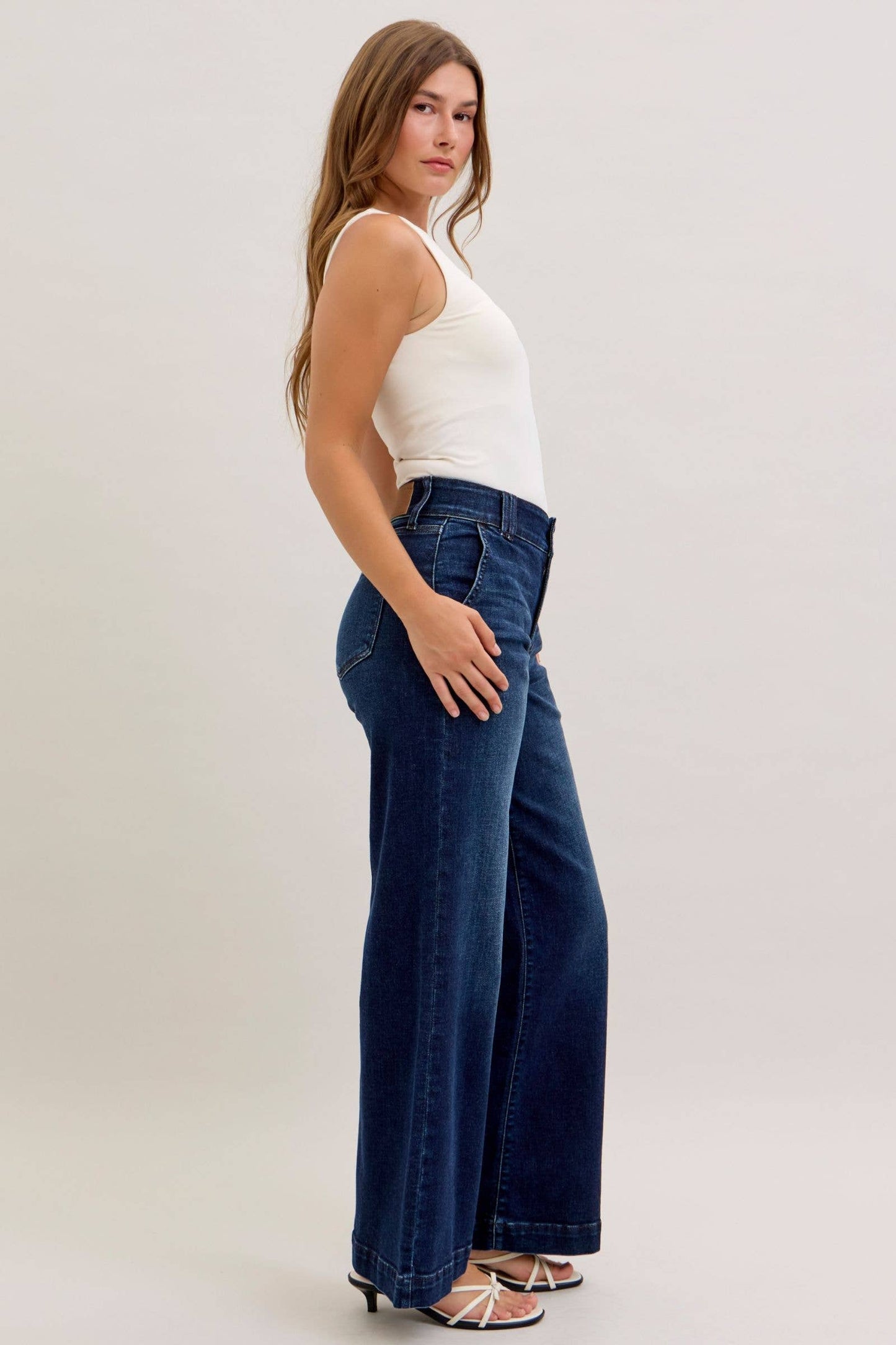 Judy Blue High Waist Dark Wash Wide Leg Trouser - 31” Inseam