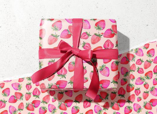 Strawberries - Birthday Holiday Wrapping Paper 3 Sheet Roll