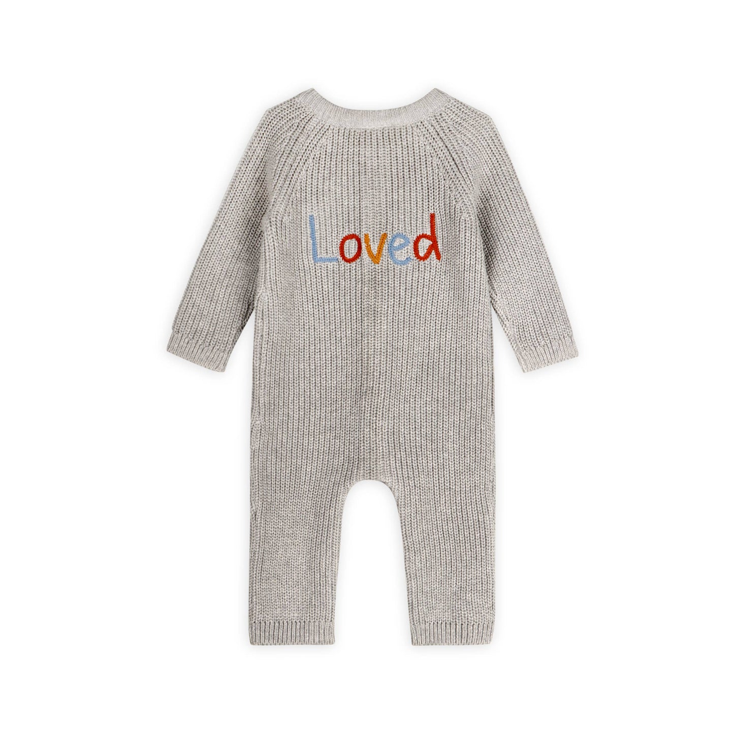 Loved Embroidered Sweater Knit Baby Jumpsuit-Organic Cotton