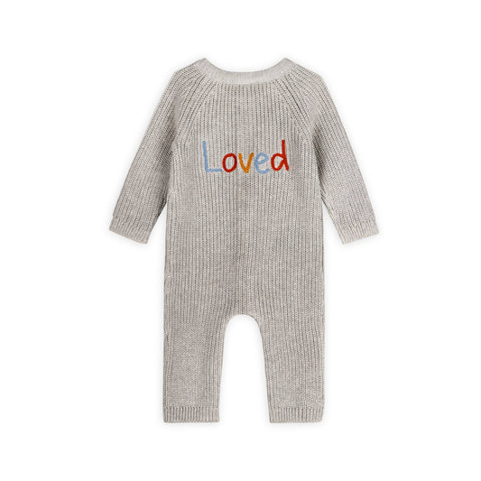 Loved Embroidered Sweater Knit Baby Jumpsuit-Organic Cotton
