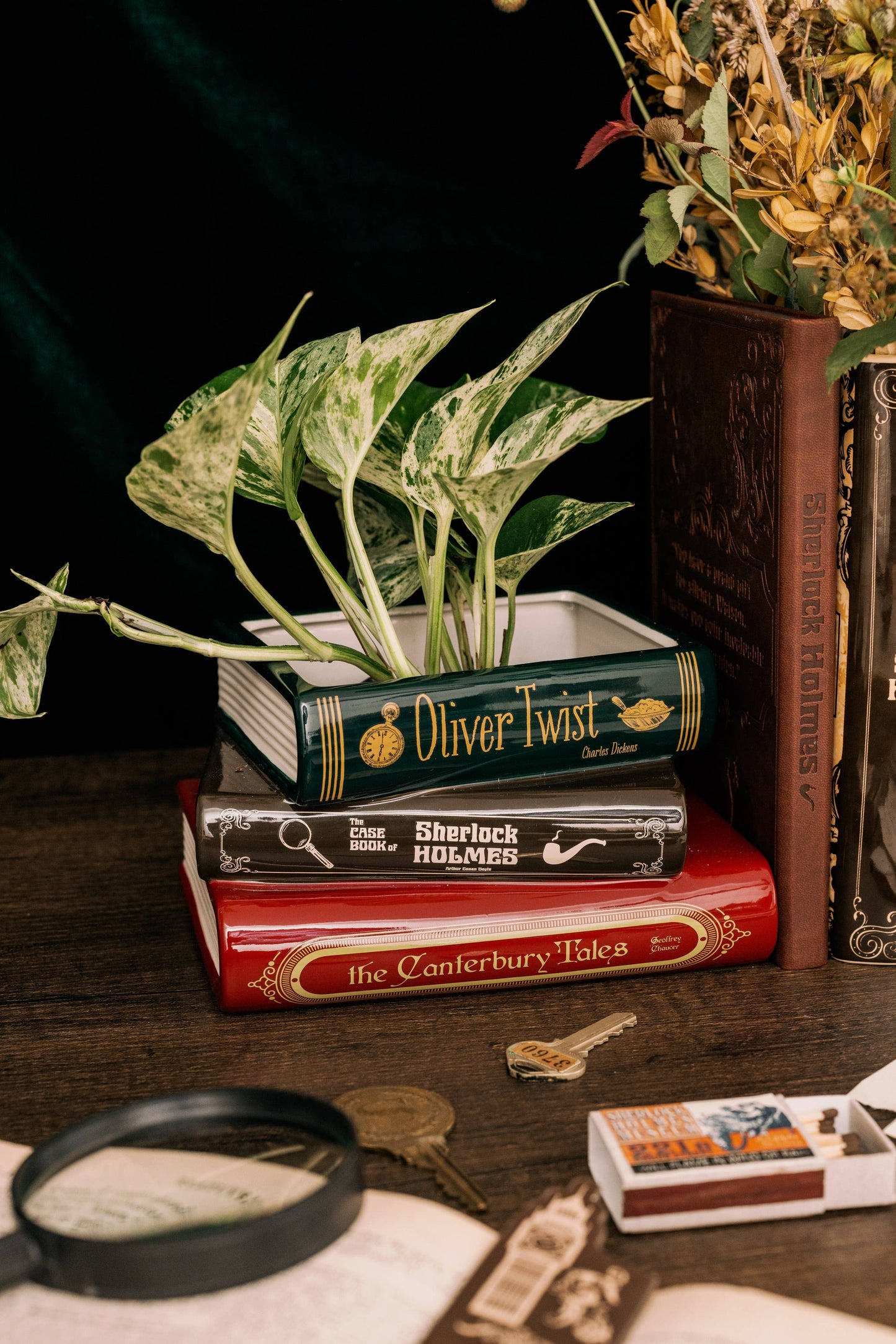 Stacked Book Planter – Sherlock Holmes Literary Ceramic Planter for Book Lovers