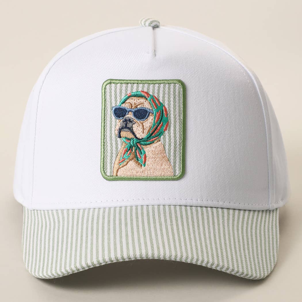 Cool Dog Embroidered Patch Seersucker Brim Baseball Cap