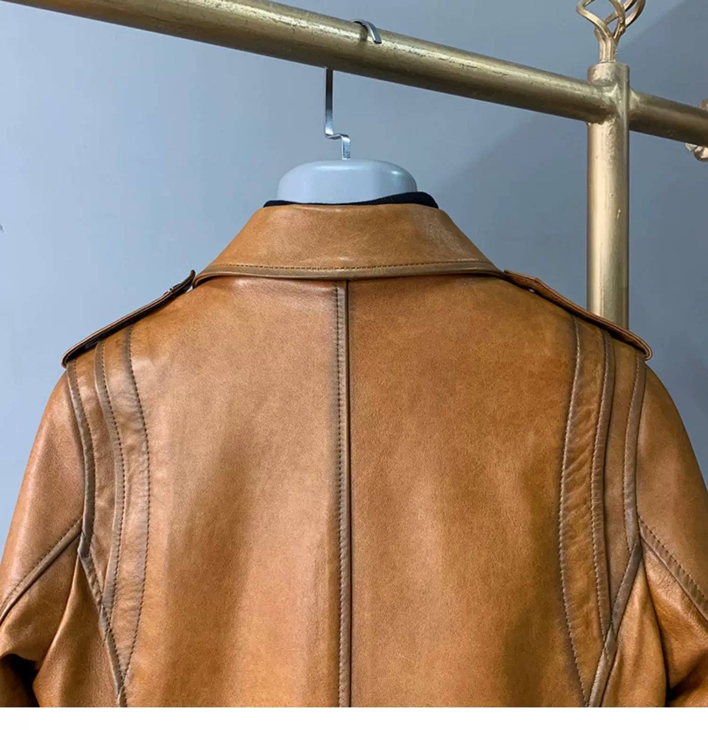 JK303L Vintage Short Lambskin Leather Biker Jacket Women