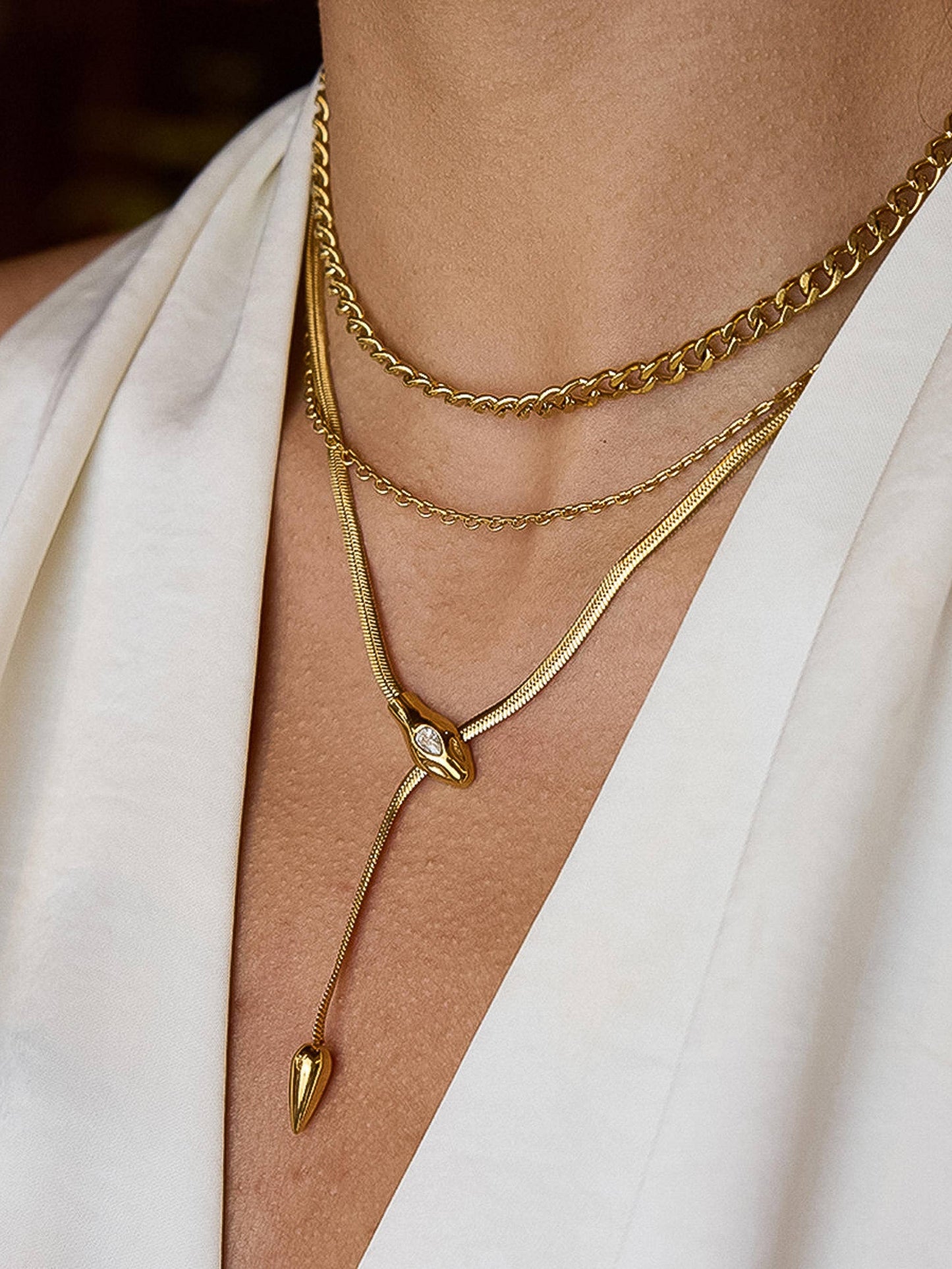 18K Gold Serpent Y Lariat Necklace – Non-Tarnish & Water Resistant