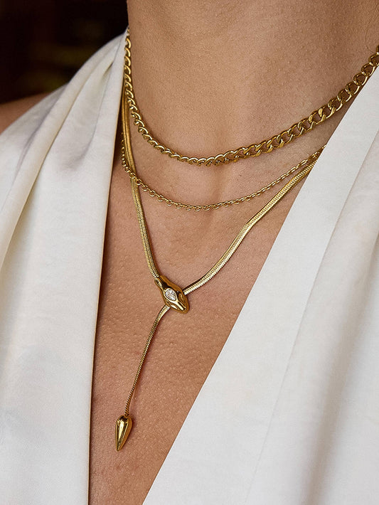 18K Gold Serpent Y Lariat Necklace – Non-Tarnish & Water Resistant
