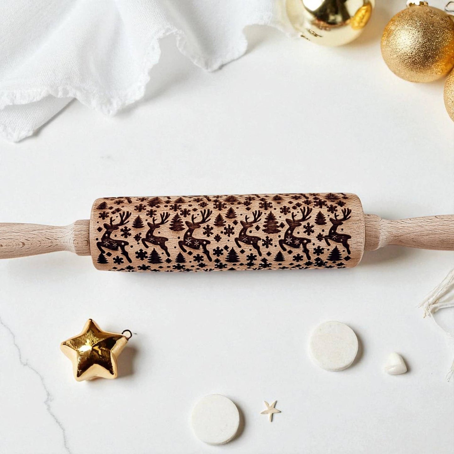 Christmas Embossed Rolling Pins – Reindeer, Gingerbread & Holiday Variety - Holiday Baking Gift
