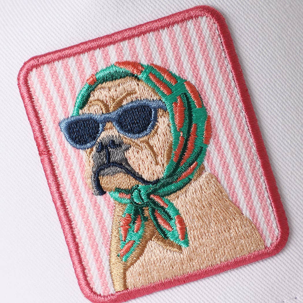 Cool Dog Embroidered Patch Seersucker Brim Baseball Cap