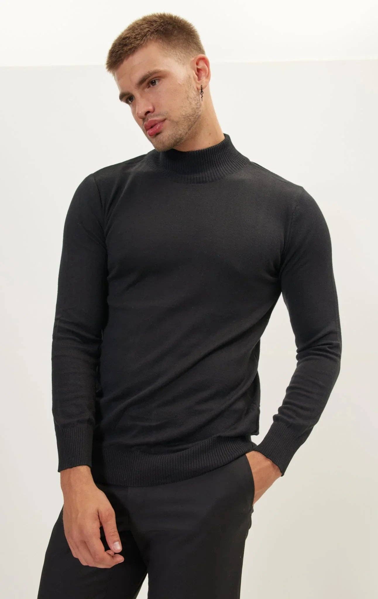 Men's Mock-Neck Relaxed Sweater - Black