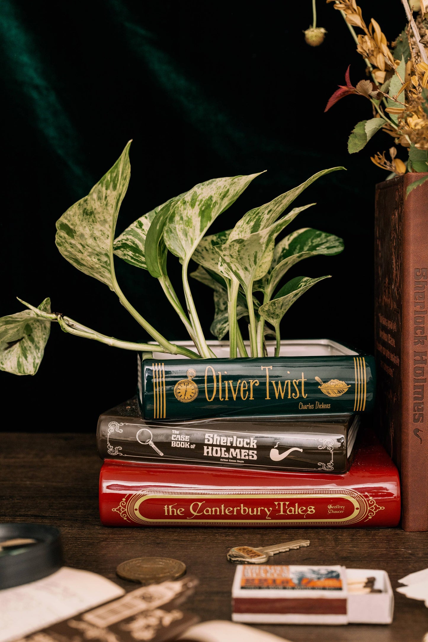 Stacked Book Planter – Sherlock Holmes Literary Ceramic Planter for Book Lovers