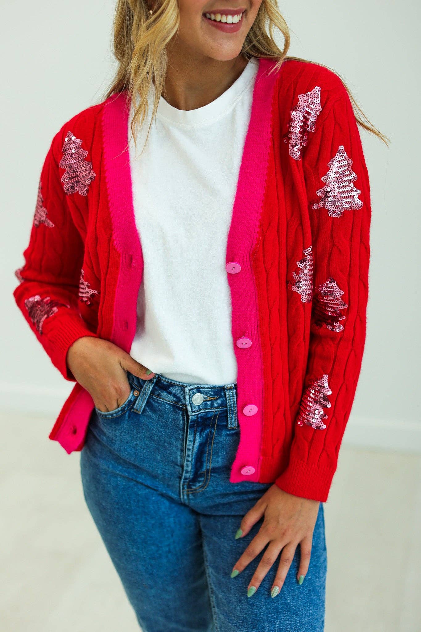 Tree Sequins Cardigan (Inclusive Sizing)