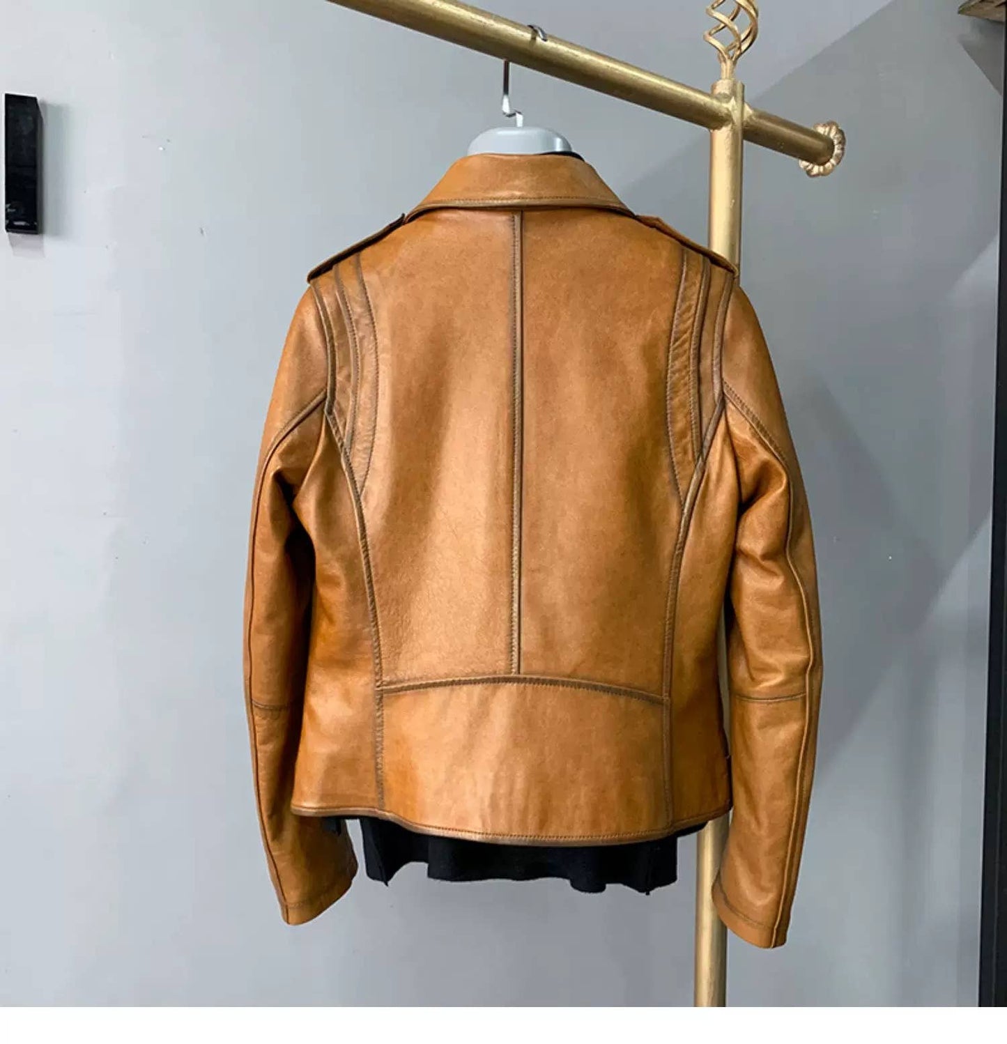 JK303L Vintage Short Lambskin Leather Biker Jacket Women