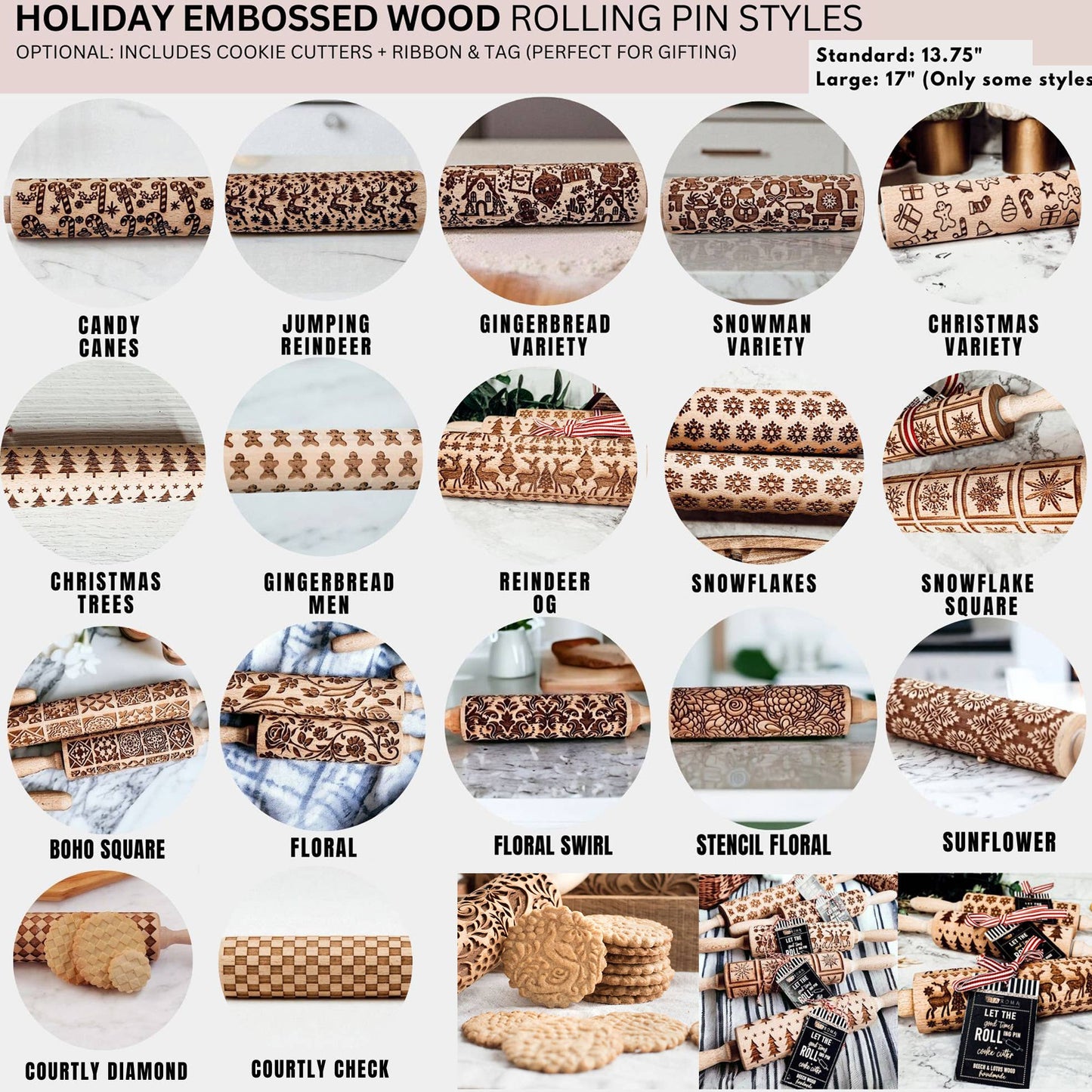 Christmas Embossed Rolling Pins – Reindeer, Gingerbread & Holiday Variety - Holiday Baking Gift