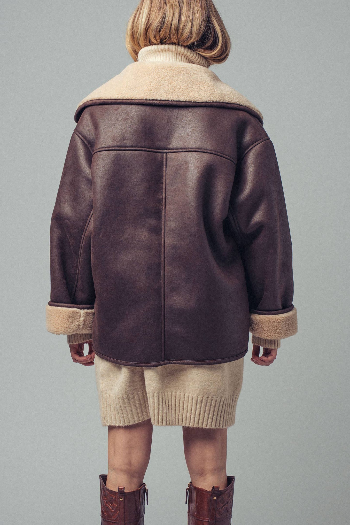 Oversized Aviator Jacket – Faux Leather with Shearling