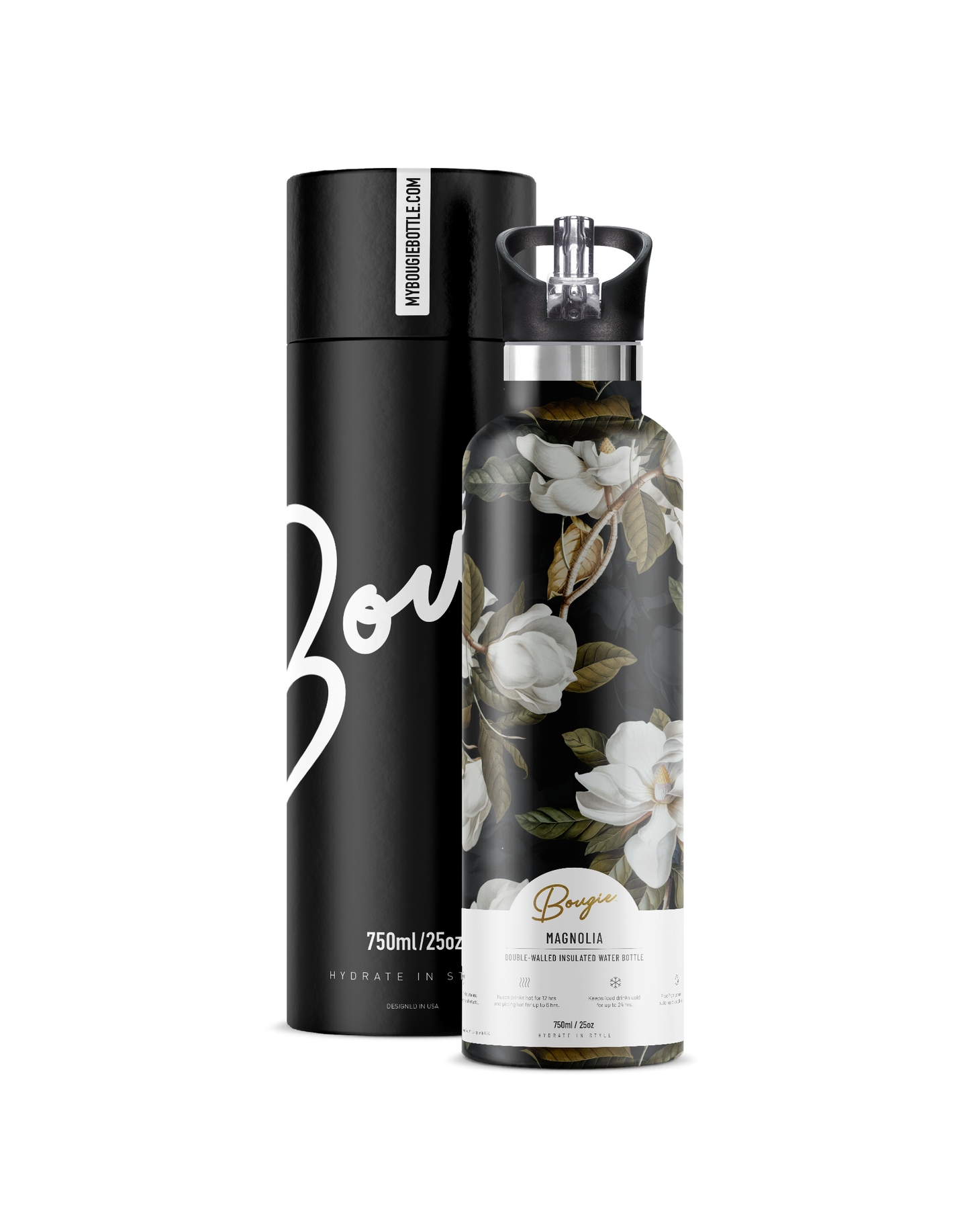 Magnolia – Dark Garden Insulated Water Bottle | 25oz