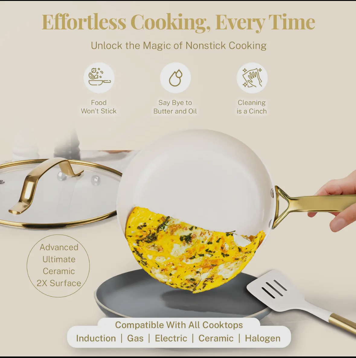 15-Piece White & Gold Ceramic Nonstick Cookware Set – Gotham Steel / Granitestone