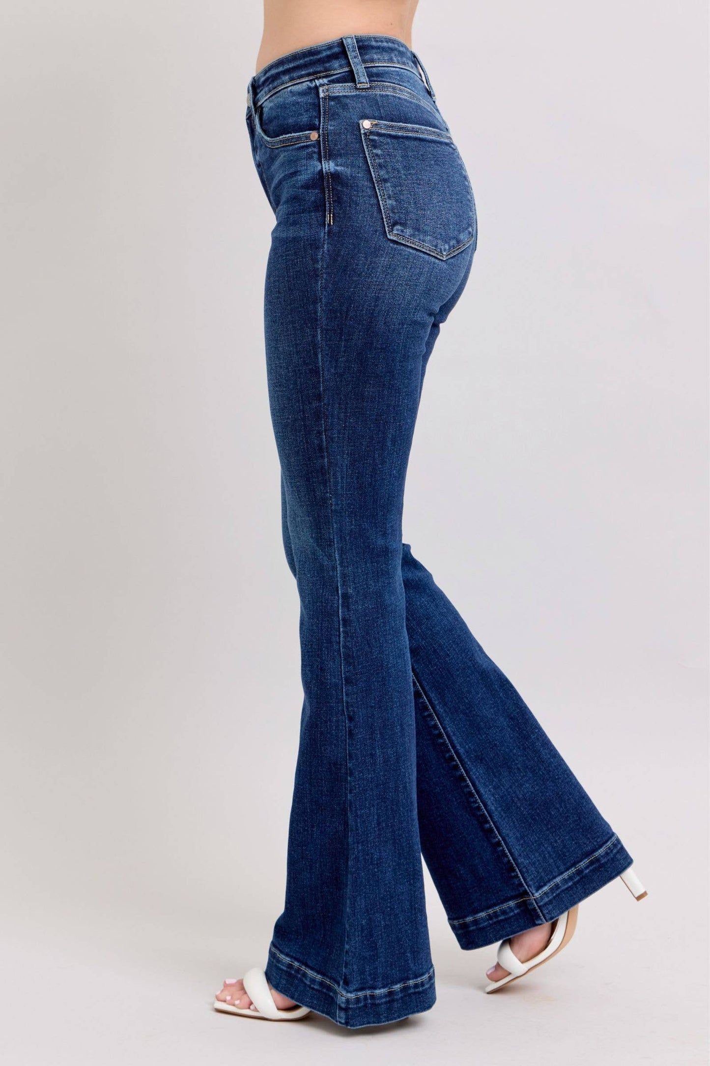 Judy Blue High Waist Dark Wash Trouser Flare: Inseam 33.5”