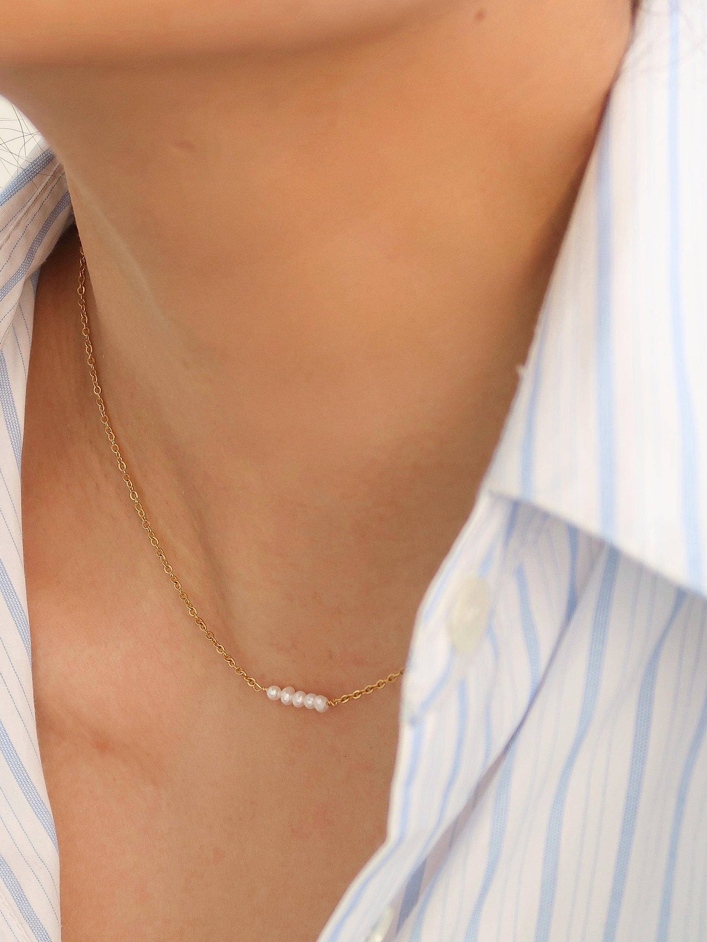 18K Gold Petite Pearl Choker – Non-Tarnish & Water Resistant