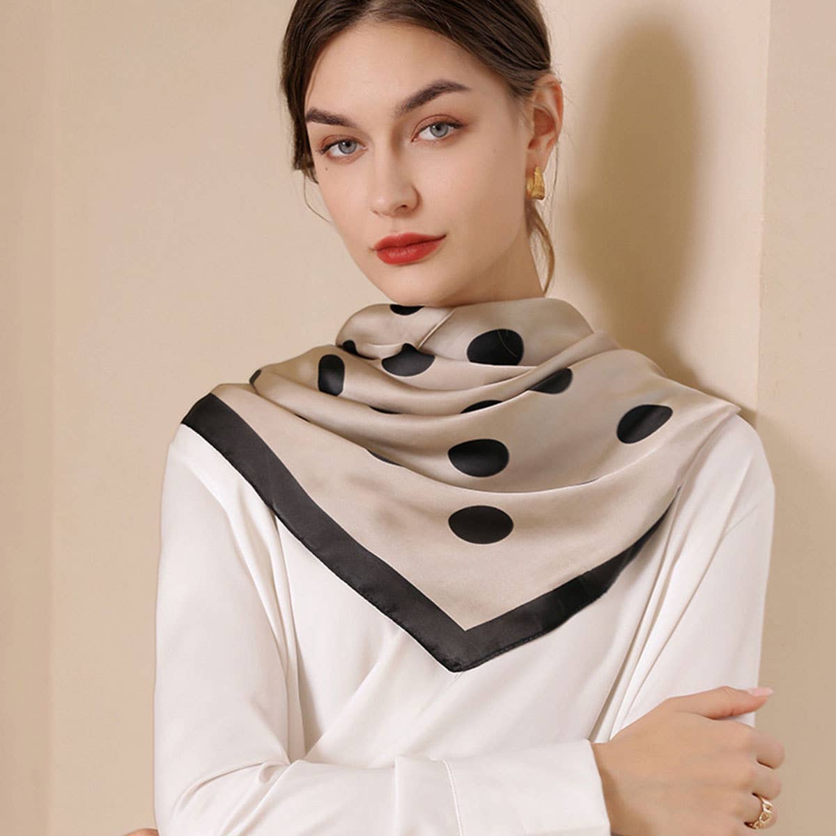 Women’s 35" Polka Dot Silky Wrap Neck Scarf_CWASC0207