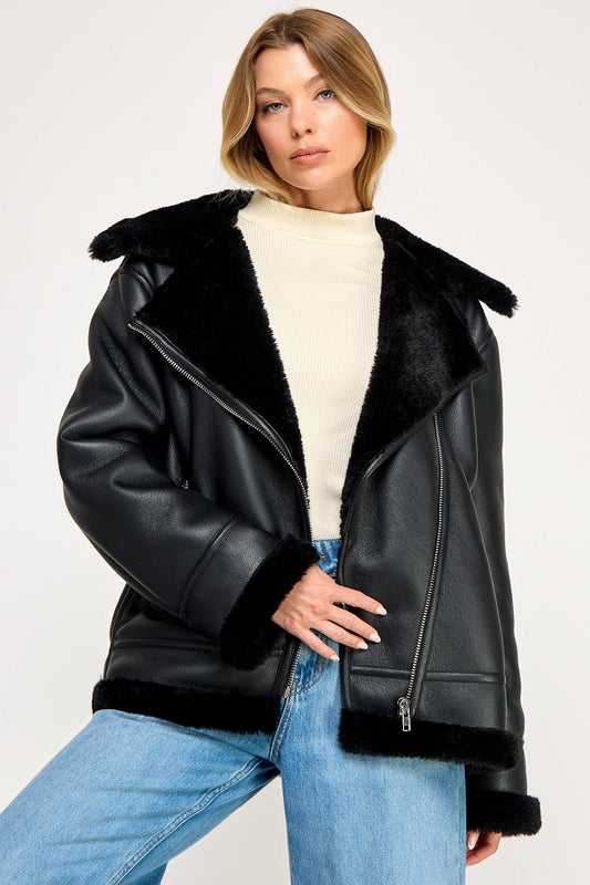 🖤 Liam Pilot Jacket – Oversized Shearling Vegan Leather